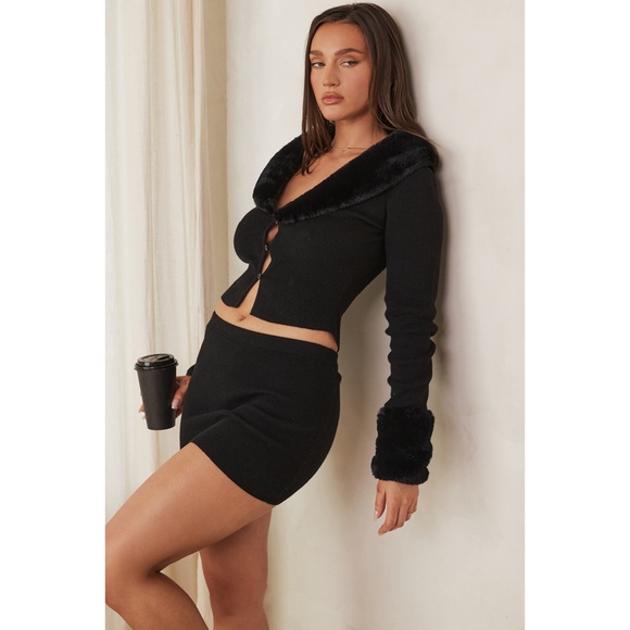 NEW House of CB Blanche Faux Fur Trim Cardigan Black Small - Picture 12 of 17